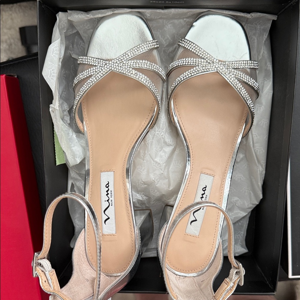 Nina silver block heels